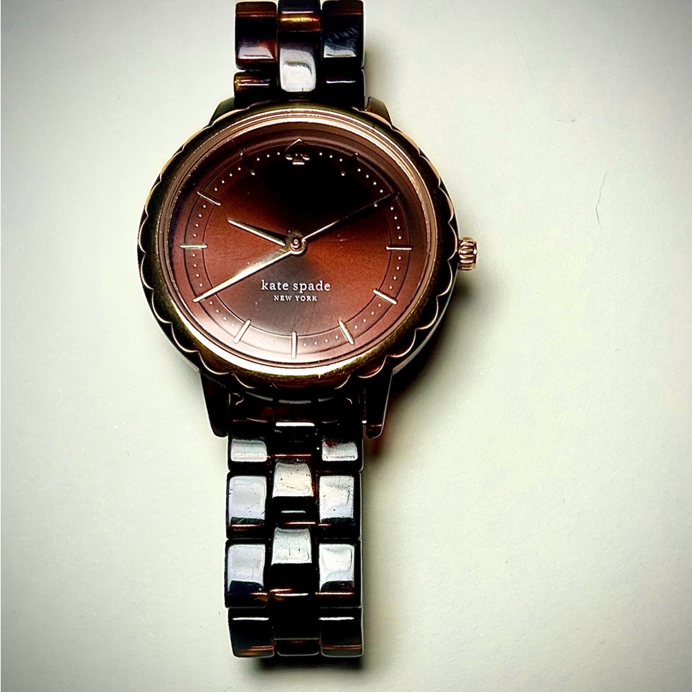 Kate Spade Designer Watch Gold Tone, Brown Face, Tortoise Links – Working